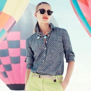 NWOT J.Crew Chambray Denim Print Button-up